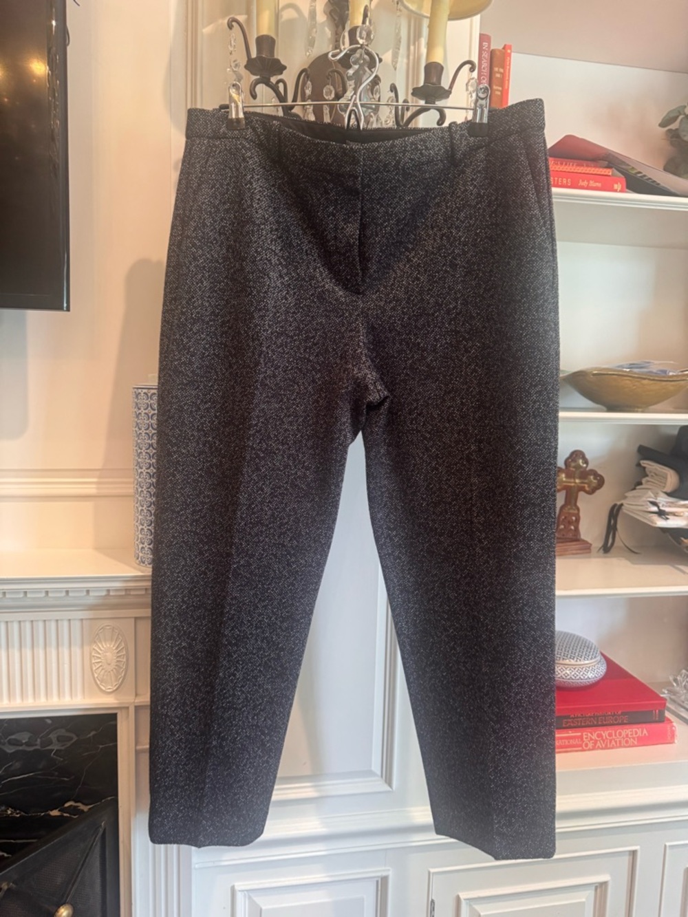 Theory Black and Gray Tweed Straight Pants